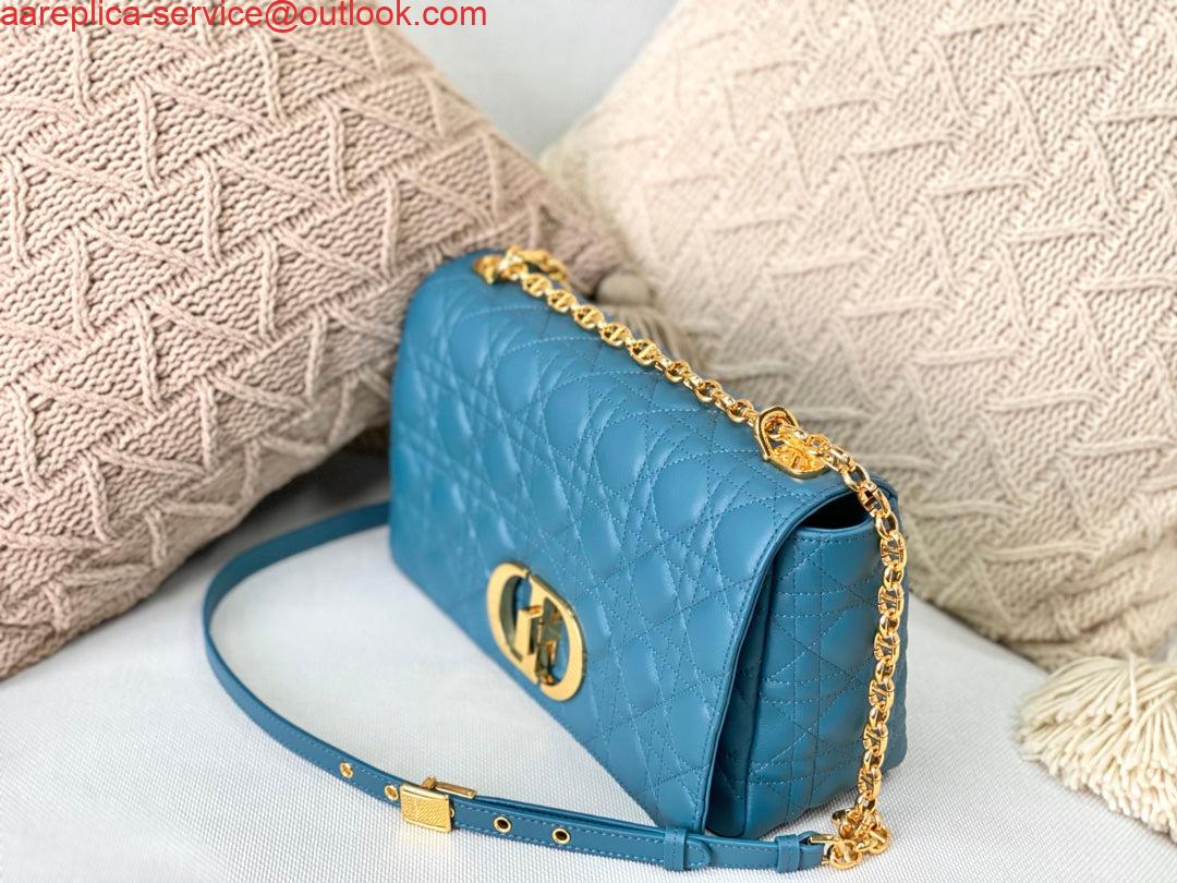 Replica Dior Large Caro Bag M9243 Calfskin Blue Gold 3 Replica Dior Large Caro Bag M9243 Calfskin Blue Gold 3