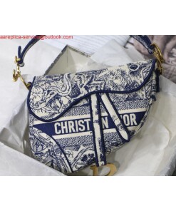 Replica Dior Saddle Bag M0446 Blue Toile de Jouy Embroidery