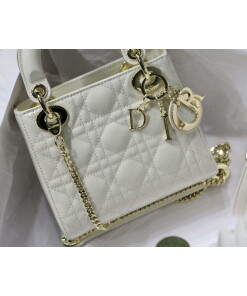 Replica Dior M0505 Mini Lady Dior Bag White Patent Cannage Calfskin