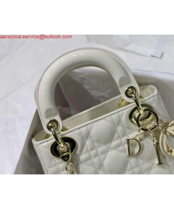 Replica Dior M0505 Mini Lady Dior Bag White Patent Cannage Calfskin 2