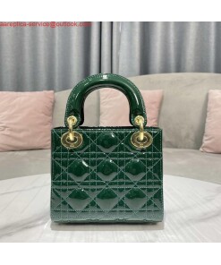 Replica Dior M0505 Mini Lady Dior Bag Dark Green Patent Cannage Calfskin 2