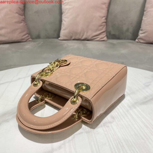 Replica Dior M0505 Mini Lady Dior Bag Nude Patent Cannage Calfskin 4