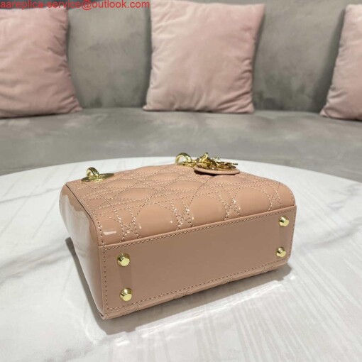 Replica Dior M0505 Mini Lady Dior Bag Nude Patent Cannage Calfskin 5