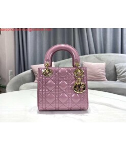Replica Dior M0505 Mini Lady Dior Bag Light Purple Pink Patent Cannage Calfskin