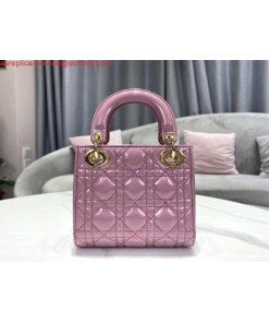 Replica Dior M0505 Mini Lady Dior Bag Light Purple Pink Patent Cannage Calfskin 2