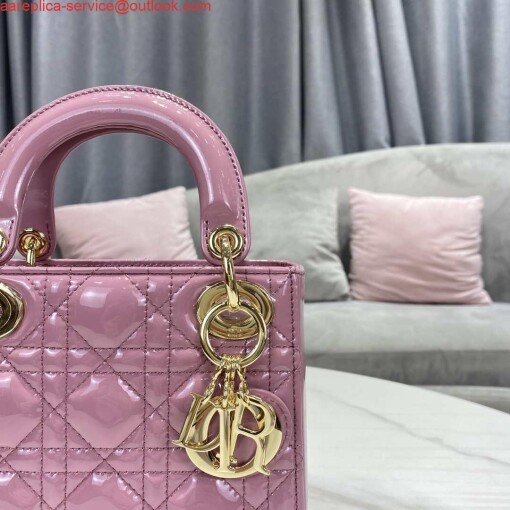Replica Dior M0505 Mini Lady Dior Bag Light Purple Pink Patent Cannage Calfskin 3