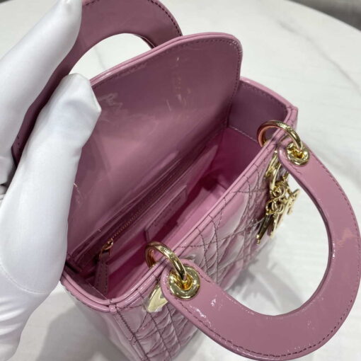 Replica Dior M0505 Mini Lady Dior Bag Light Purple Pink Patent Cannage Calfskin 4