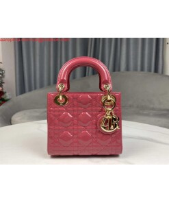 Replica Dior M0505 Mini Lady Dior Bag Pink Patent Cannage Calfskin