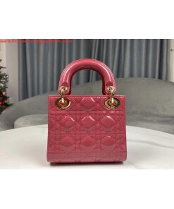 Replica Dior M0505 Mini Lady Dior Bag Pink Patent Cannage Calfskin 2