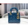 Replica Dior M0505 Mini Lady Dior Bag chrysanthemum Blue Patent Cannage Calfskin 10