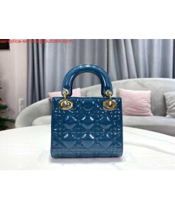 Replica Dior M0505 Mini Lady Dior Bag Navy Blue Patent Cannage Calfskin 2