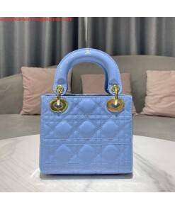 Replica Dior M0505 Mini Lady Dior Bag chrysanthemum Blue Patent Cannage Calfskin 2