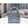 Replica Dior M0505 Mini Lady Dior Bag chrysanthemum Blue Patent Cannage Calfskin 9