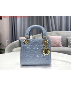 Replica Dior M0505 Mini Lady Dior Bag Sky Blue Patent Cannage Calfskin