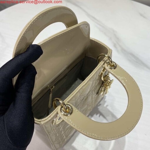 Replica Dior M0505 Mini Lady Dior Bag Apricot Gold Patent Cannage Calfskin 6
