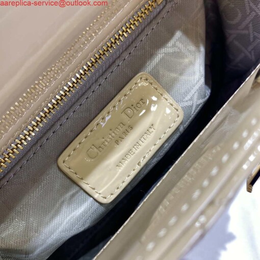 Replica Dior M0505 Mini Lady Dior Bag Apricot Gold Patent Cannage Calfskin 7