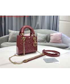 Replica Dior Mini Lady Dior Bag M0505 Hibiscus Powder Patent Cannage Calfskin