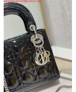 Replica Dior Mini Lady Dior Bag M0505 Black Patent Cannage Calfskin Silver 2