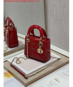 Replica Dior Mini Lady Dior Bag M0505 Cherry red Patent Cannage Calfskin