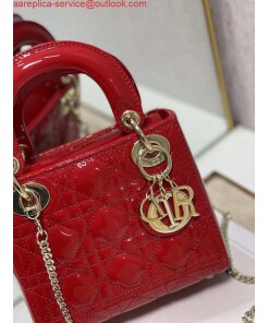 Replica Dior Mini Lady Dior Bag M0505 Cherry red Patent Cannage Calfskin 2