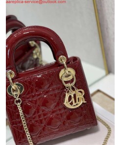 Replica Dior Mini Lady Dior Bag M0505 Maroon Patent Cannage Calfskin