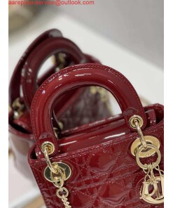 Replica Dior Mini Lady Dior Bag M0505 Maroon Patent Cannage Calfskin 2
