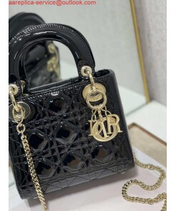 Replica Dior M0505 Mini Lady Dior Bag Black Patent Cannage Calfskin