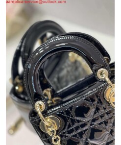 Replica Dior M0505 Mini Lady Dior Bag Black Patent Cannage Calfskin 2