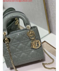 Replica Dior M0505 Mini Lady Dior Bag Gray Patent Cannage Calfskin