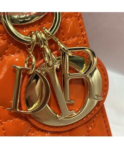 Replica Dior M0505 Mini Lady Dior Bag Orange Red Patent Cannage Calfskin