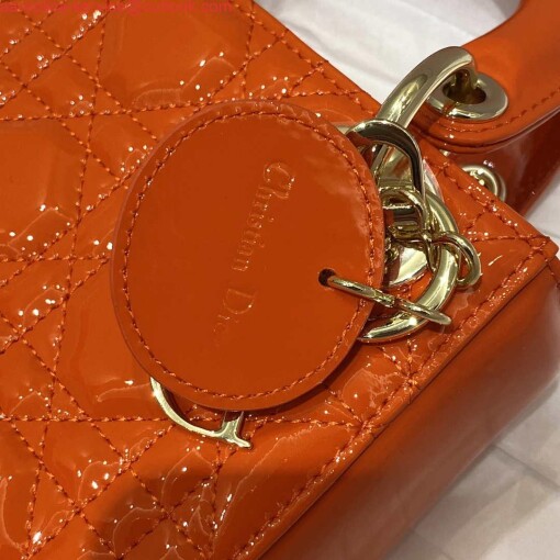 Replica Dior M0505 Mini Lady Dior Bag Orange Red Patent Cannage Calfskin 2