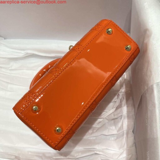 Replica Dior M0505 Mini Lady Dior Bag Orange Red Patent Cannage Calfskin 4
