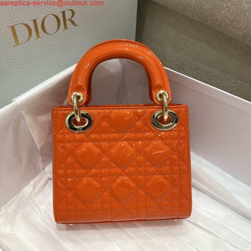 Replica Dior M0505 Mini Lady Dior Bag Orange Red Patent Cannage Calfskin 5