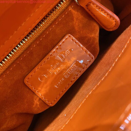 Replica Dior M0505 Mini Lady Dior Bag Orange Red Patent Cannage Calfskin 8