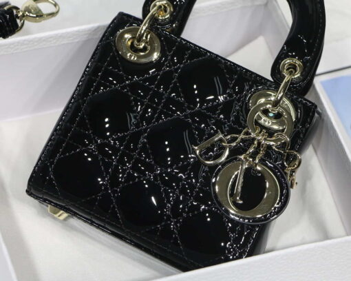 Replica Dior MICRO LADY Dior Bag S0856 Black Patent Cannage Lambskin
