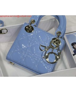 Replica Dior MICRO LADY Dior Bag S0856 Blue Patent Cannage Lambskin