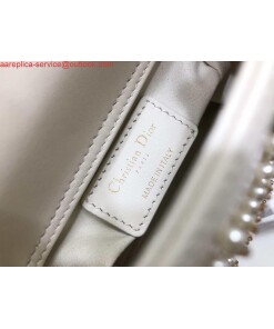 Replica Dior S0856 MICRO LADY Dior Bag White Cannage Lambskin with Pearl 2