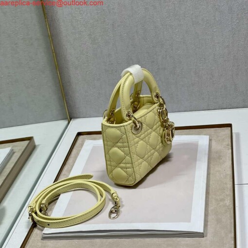 Replica Dior S0856 MICRO LADY Dior Bag Yellow Cannage Lambskin 4