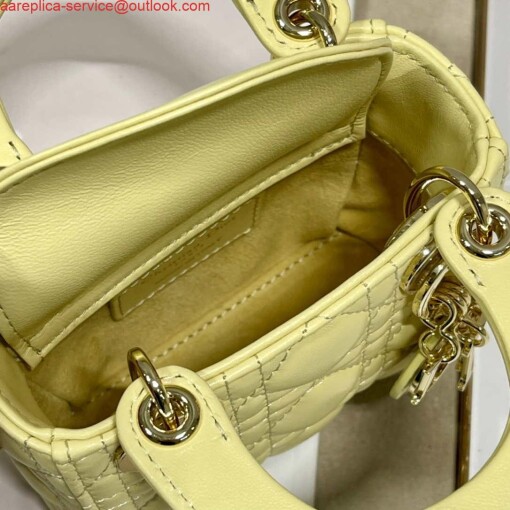 Replica Dior S0856 MICRO LADY Dior Bag Yellow Cannage Lambskin 7