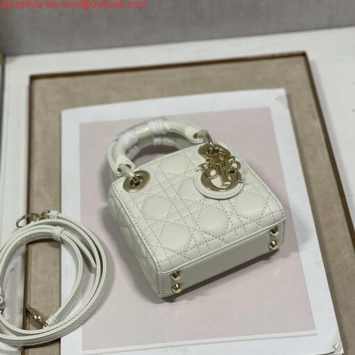 Replica Dior S0856 MICRO LADY Dior Bag White Cannage Lambskin 4