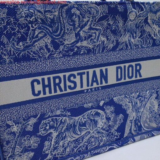 Replica Dior M1296 Book Tote Medium Neon Blue Toile de Jouy Reverse Embroidery