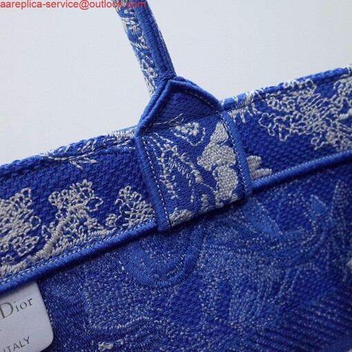 Replica Dior M1296 Book Tote Medium Neon Blue Toile de Jouy Reverse Embroidery 7