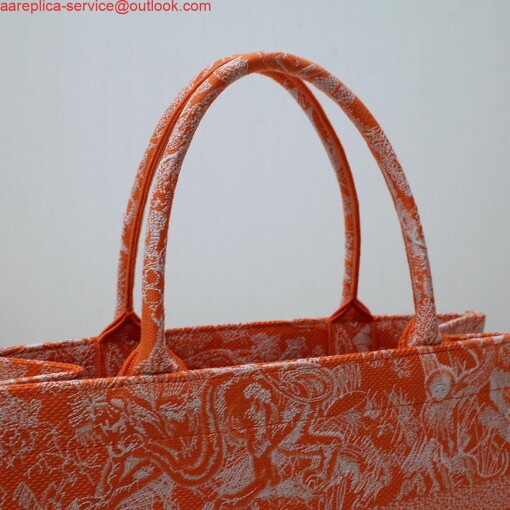 Replica Dior M1296 Book Tote Medium Neon Orange Toile de Jouy Reverse Embroidery
