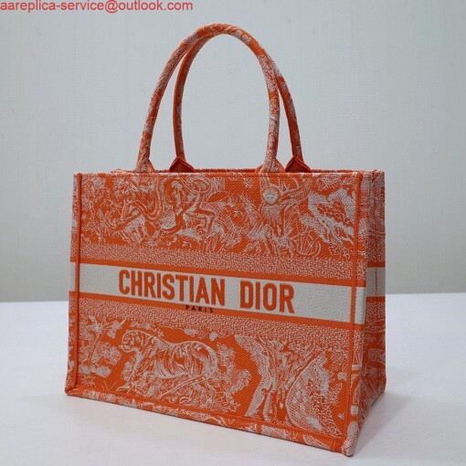 Replica Dior M1296 Book Tote Medium Neon Orange Toile de Jouy Reverse Embroidery 3