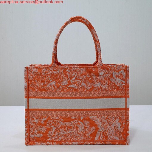 Replica Dior M1296 Book Tote Medium Neon Orange Toile de Jouy Reverse Embroidery 4