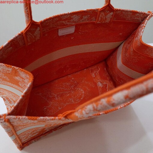 Replica Dior M1296 Book Tote Medium Neon Orange Toile de Jouy Reverse Embroidery 5