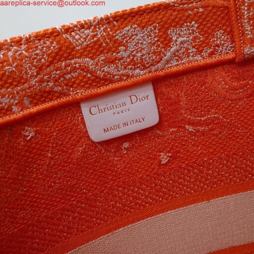 Replica Dior M1296 Book Tote Medium Neon Orange Toile de Jouy Reverse Embroidery 6