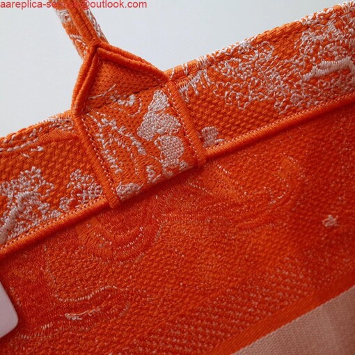 Replica Dior M1296 Book Tote Medium Neon Orange Toile de Jouy Reverse Embroidery 7