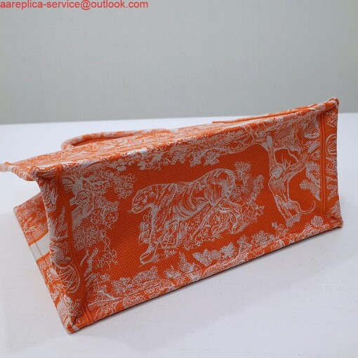 Replica Dior M1296 Book Tote Medium Neon Orange Toile de Jouy Reverse Embroidery 8