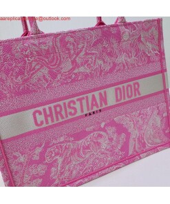 Replica Dior M1296 Book Tote Medium Neon pink Toile de Jouy Reverse Embroidery